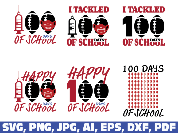 100 Days of School Football Graphics for Crafts